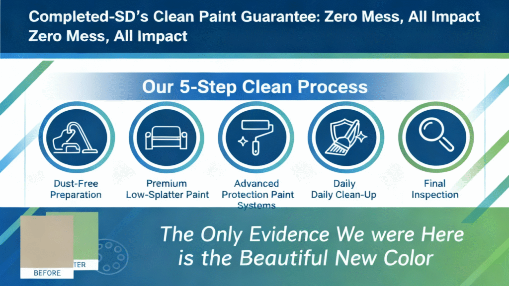 Clean Paint Guarantee, Completed Home Improvements SD, zero-mess painting, eco-friendly painting, San Diego painting, professional painting, low-VOC paints